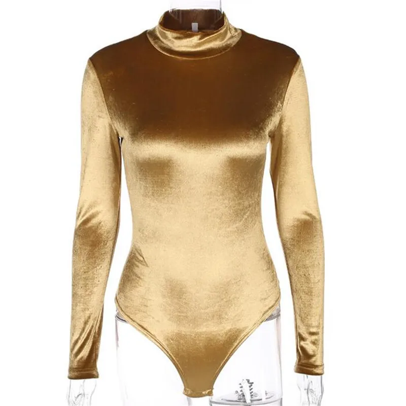 Sexy Vintage Metal Color Gold Plated Stand Collar Bodycon Bodysuits