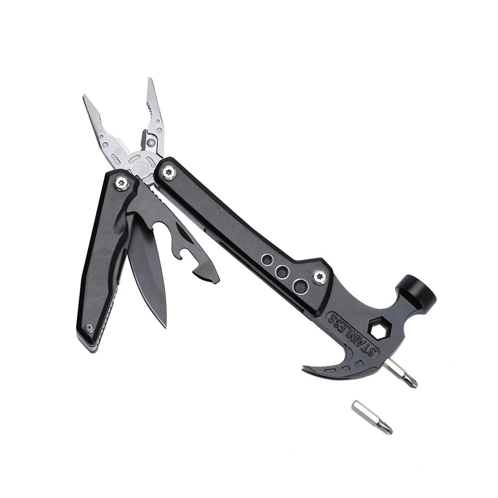 

11-in-1MultiTools plier wire cutter hammer screwdriver needle nose pliers bottle opener claw nail puller hexagon PH1 PH2 bits
