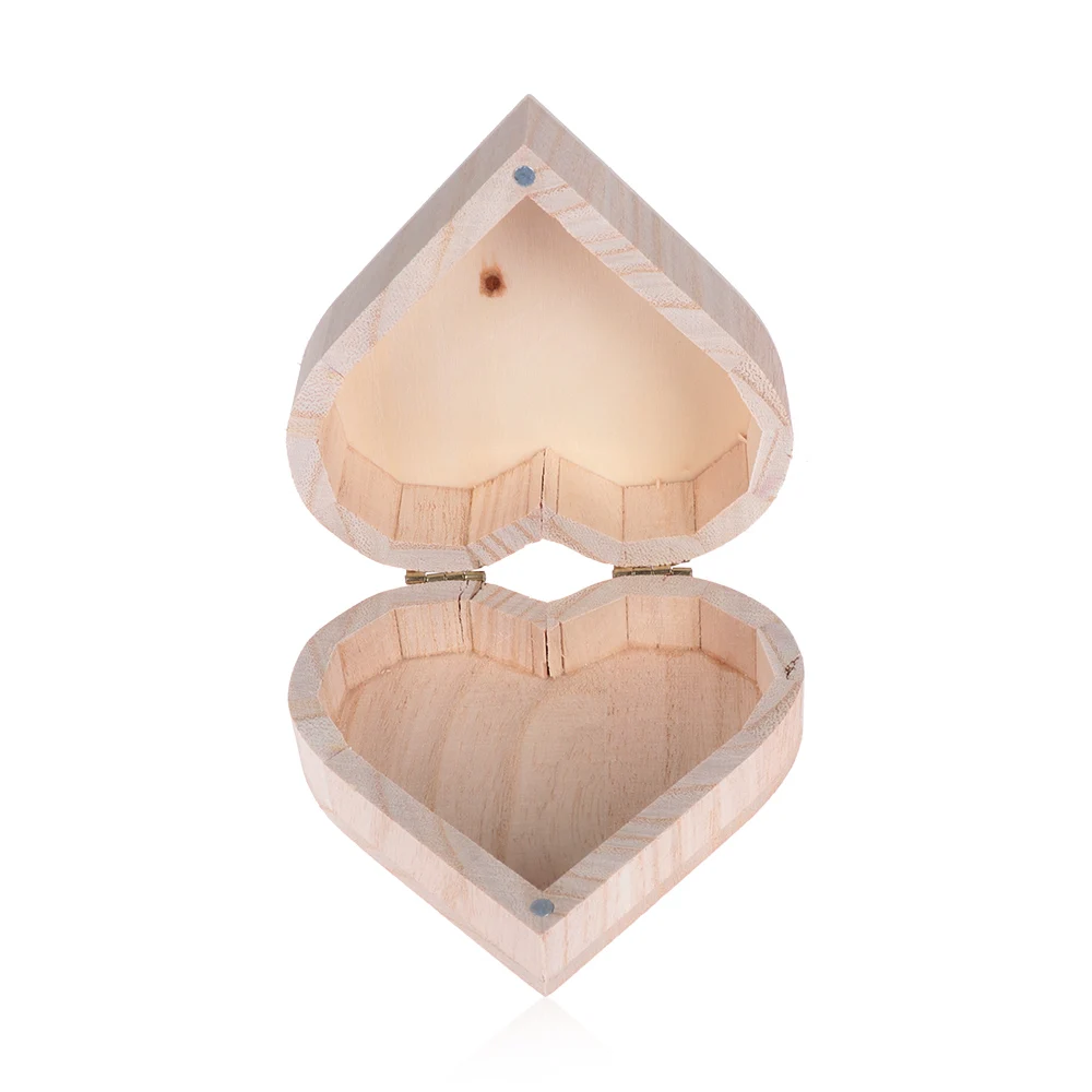 

1PC New Love Heart Shape Wood Box Jewelry Storage Crafts Gift Bin Earrings Ring box DIY Wedding Toys Home Storage