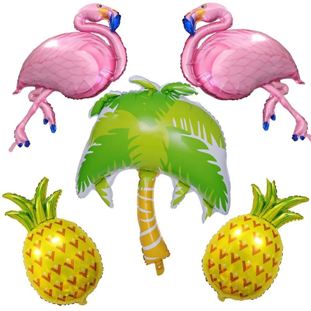 

5 Lot/Pack Pineapple Flamingos Palm Coconut Tree Foil Balloons Luau balloons For Summer Party tropical Party Birthday Supplies