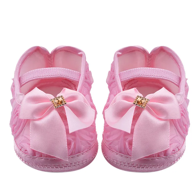 Обувь для малышей; детская обувь для принцессы для новорожденных девочек с бантом и резиновой лентой; милая повседневная обувь с мягкой подошвой; обувь для ходьбы; Бабочка; Роза