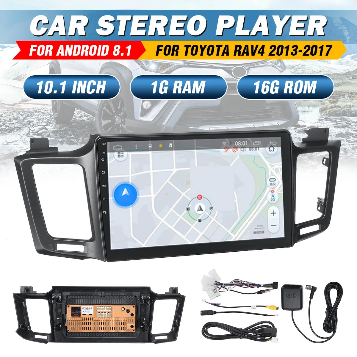 

10.1" 2din for Android 8.1 Car Radio bluetooth MP4 Stereo GPS Car DVD Multimedia Player for Toyota RAV4 2013 2014 2015 2016 2017
