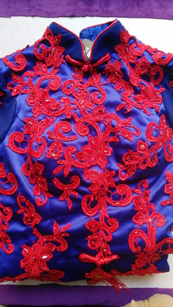 Women's Royal Blue Trailing Strapless Qipao Evening Dress Chinese Traditional  Brocade Long Mermaid Plus Size 3XL  (6)