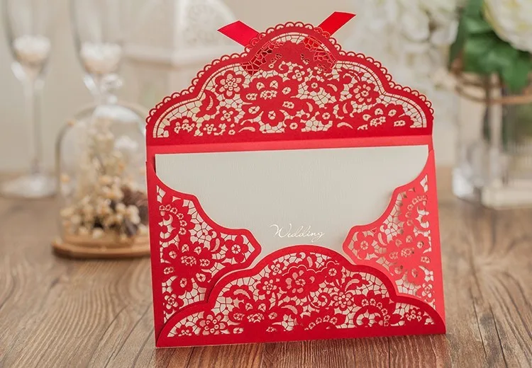 lace wedding invitations cards free envelope customized printing red