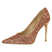 2017 New spring/autumn women pumps sequined cloth thin heels pointed toe madam High heels shoes Sexy Was thin Nightclub pumps