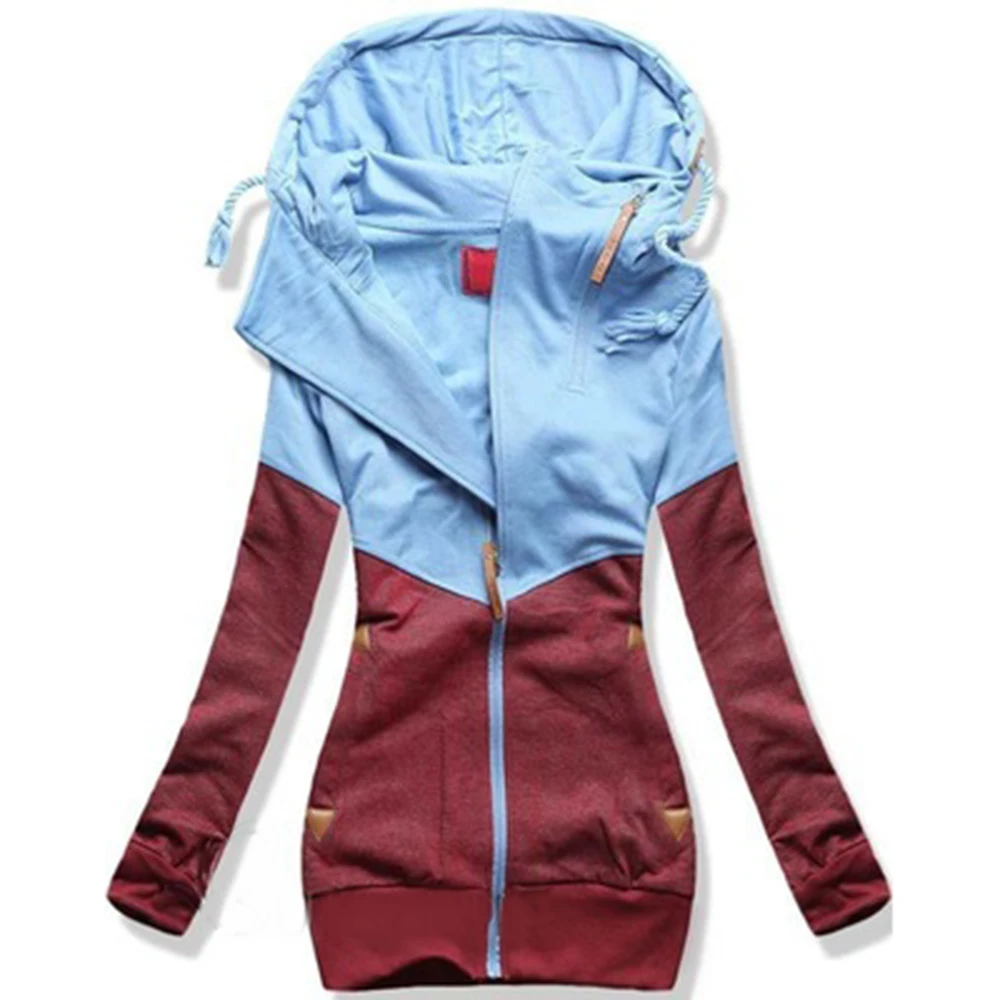 

New Hooded Patchwork Women Hoodies Sweatshirts Plus Size Zipper Autumn Tops Long Sleeves Korean Loose Pockets Pullovers Female