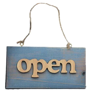 

AIMA Vintage Wood Open Sign Plaque Light blue Cafe Shop Door Hanging Sign