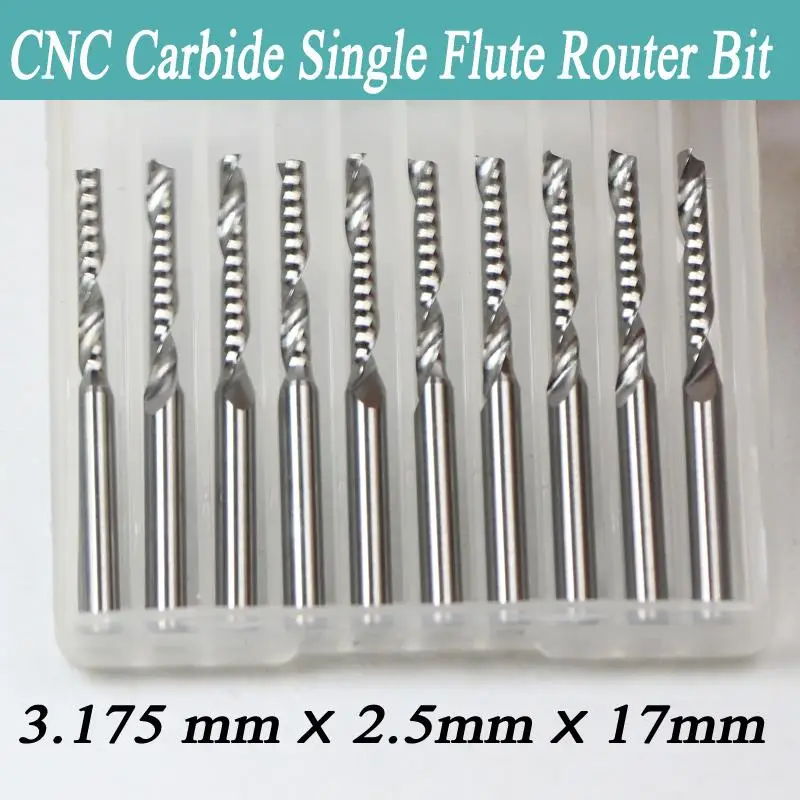 10pcs 3.175x12mm Carbide CNC Router Bits Single Flute Spiral Cutters End Mills