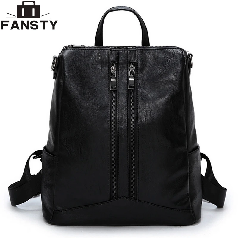 

2016 Winter New Woman Backpacks European and American PU Leather Shoulder Bag Fashion Black Zipper School Bag for Women