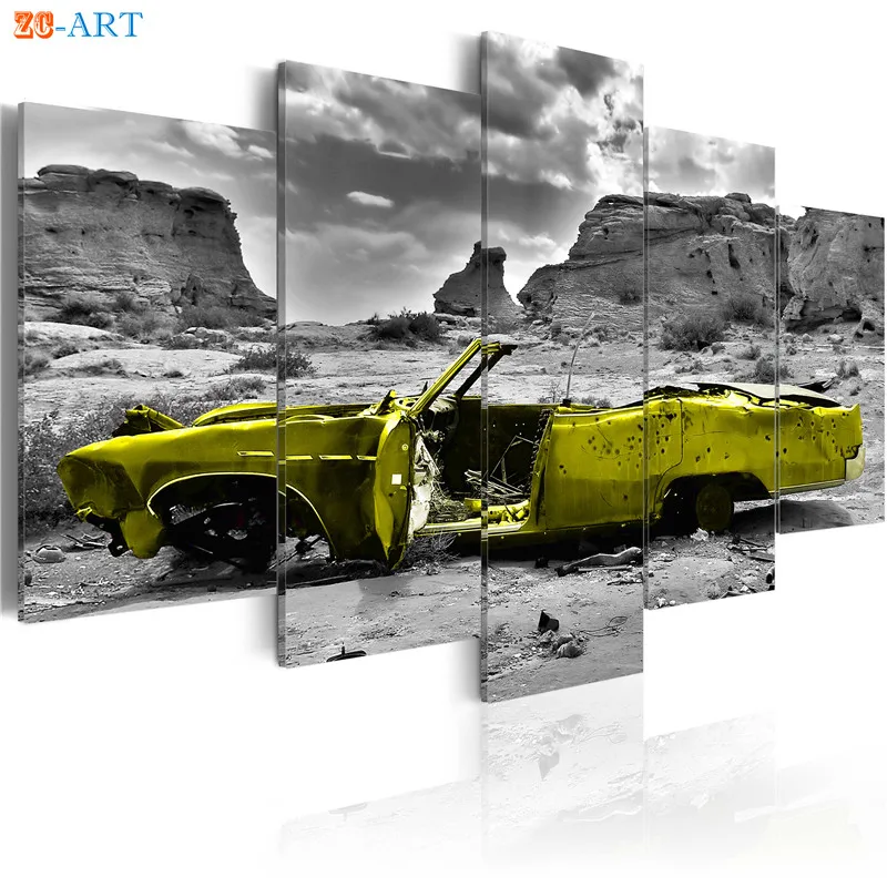 ВИНТАЖНЫЙ ПЛАКАТ автомобильная печать холст искусство 5 панелей черно белая