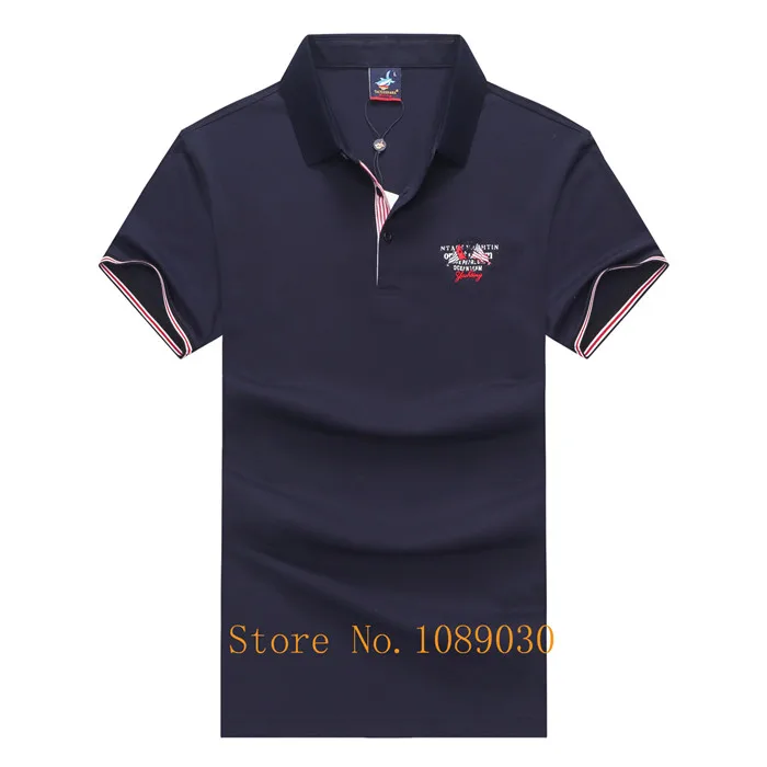Лето, мужская рубашка поло с коротким рукавом, хлопок, бренд Tace& Shark, полосатая одноцветная 3D вышивка, мужские рубашки поло 3XL - Цвет: 5950-DARKBLUE