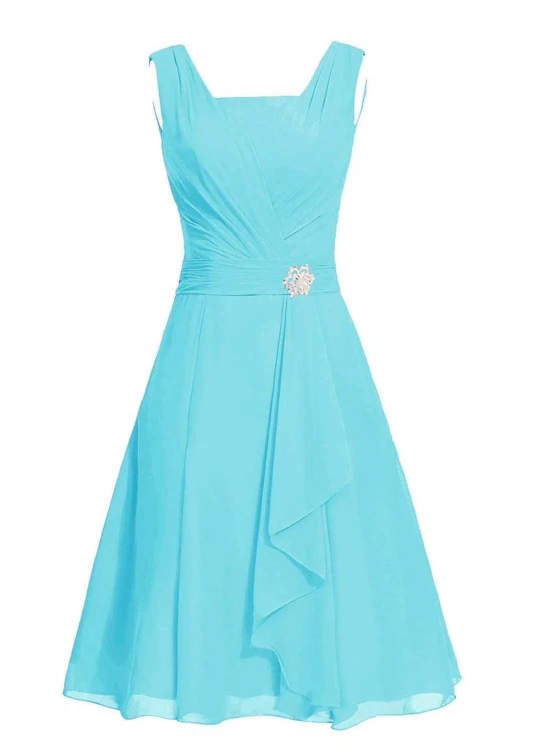 Waulizane элегантные шифоновые платья трапециевидной формы для выпускного вечера на молнии без рукавов вечерние платья 16 цветов на таможне обычный рукав - Цвет: Sky Blue