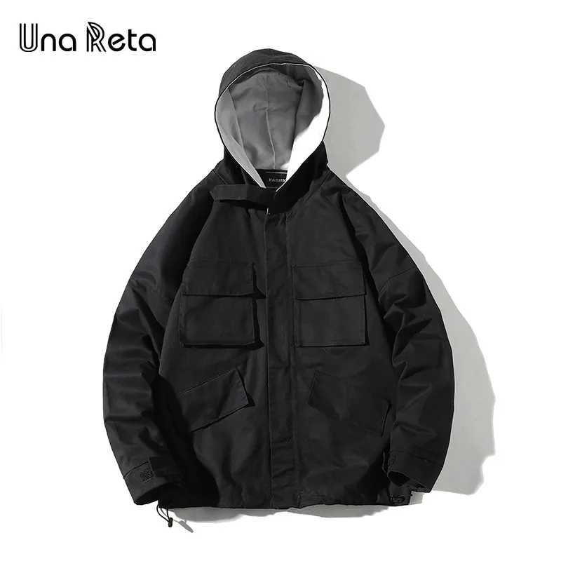 Una Reta, уличная одежда, куртки для мужчин, новинка, с буквенным принтом, с карманами, пуловер, куртка, хип-хоп стиль, модный спортивный костюм, повседневное пальто для мужчин - Цвет: Черный