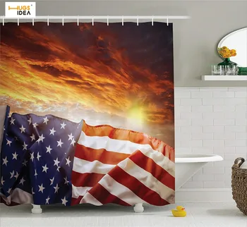 

HUGSIDEA American Flag Decor Bath Shower Curtain 3D Art Design Bathroom Curtain Thickened Moldproof Waterproof Washable Textile