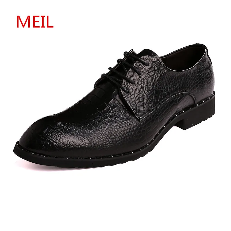

Luxury Brush Leather Men Shoes Crocodile Pattern Casual Flats Men Business Oxfords Male Leather formal Shoes mens dress shoes