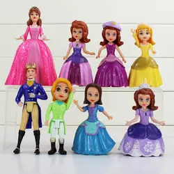 8 шт./лот ПВХ принцессы Софии Рисунок игрушки куклы платье одежда Красочные большой подарок для девочек 10 см