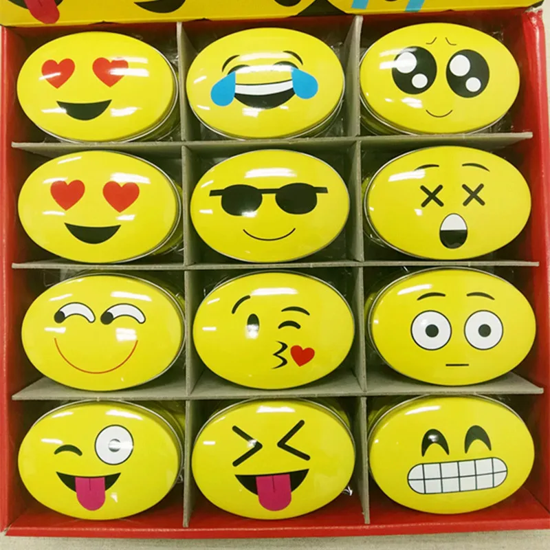 

24pc/box Small Storage Box Mixed emoticonPrinting Oval Shape Candy Box Handmade Soap Case Mini Tin Jewelry box Small Pill Case