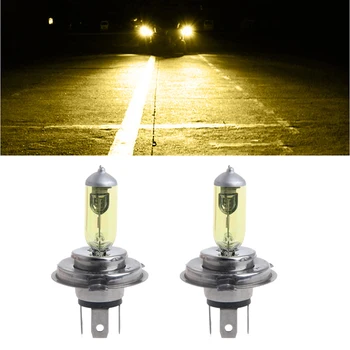 

HNGCHOIGE 1 Pair DC 12V Car Headlight H4 Lamp H/L Beams Car Bulb 55/60W Fog Light Yellow Light