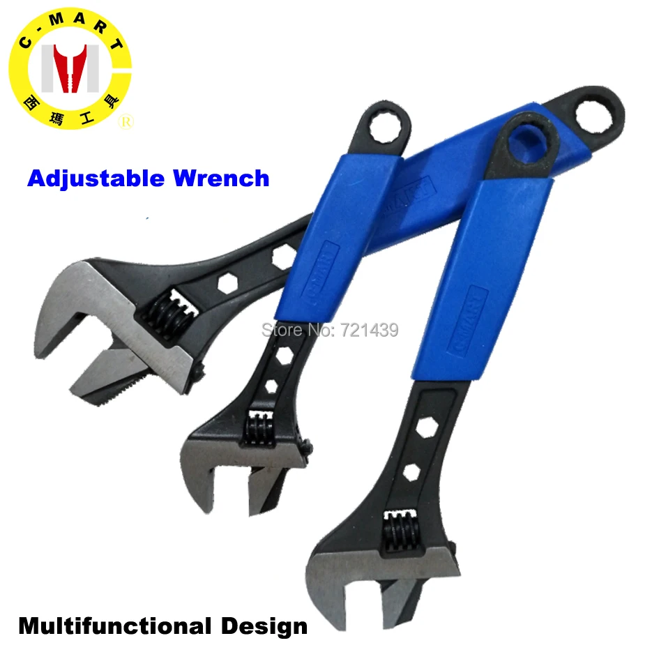 

C-MART 6/8/10/12inch Multifunction Wrench High Quality Chromium-vanadium Steel Adjustable Spanner plastic handle Spanner