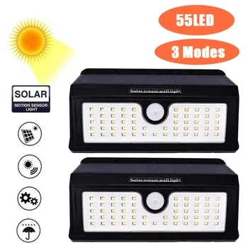

55 LED Solar Light Wall Lamp PIR Motion Sensor Three Modes Waterproof Flood Light Outdoor Patio Deck Yard Garden Luces Solares