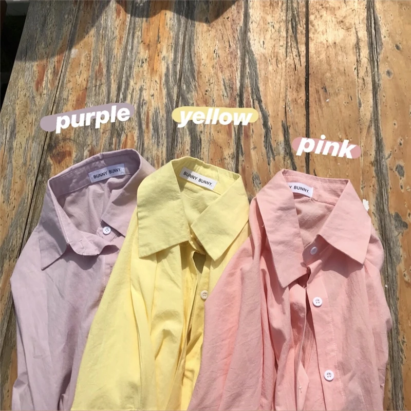 

3 colors 2019 summer korean style loose solid color long sleeve blouses womens shirts womens sun protection women shirt (B8885)