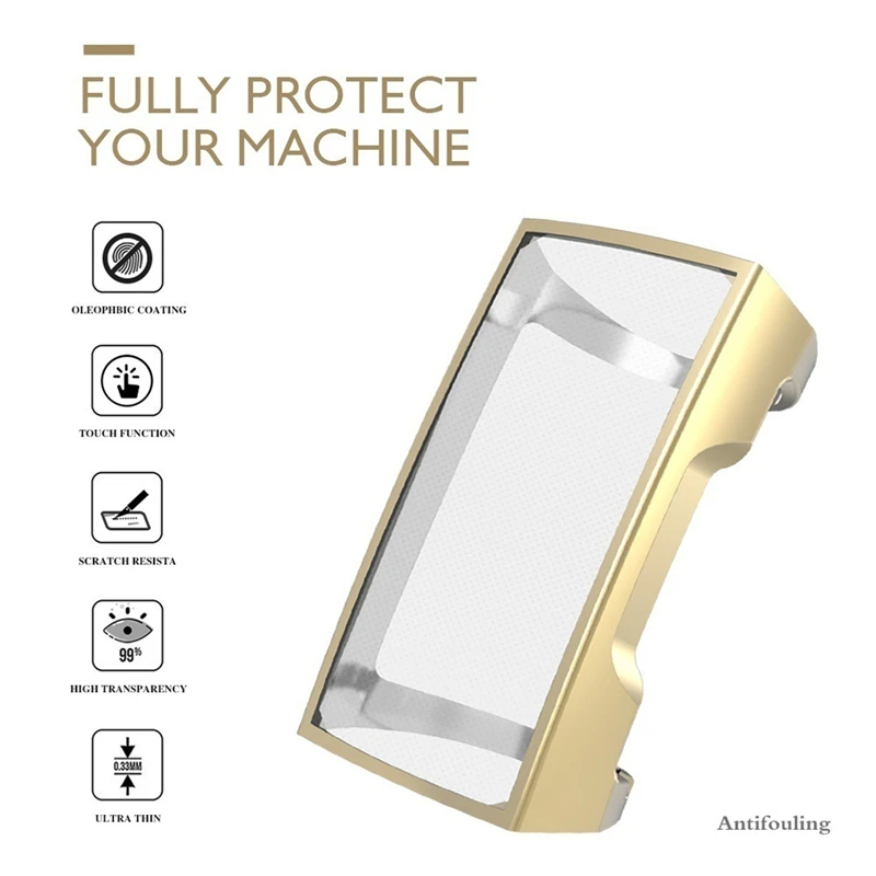 Ультра-тонкий, мягкий, силиконовый чехол для смарт-часов с полной защитой рамка чехол для защиты экрана чехол для Fitbit Charge 3 Band - Цвет: Electroplated Gold