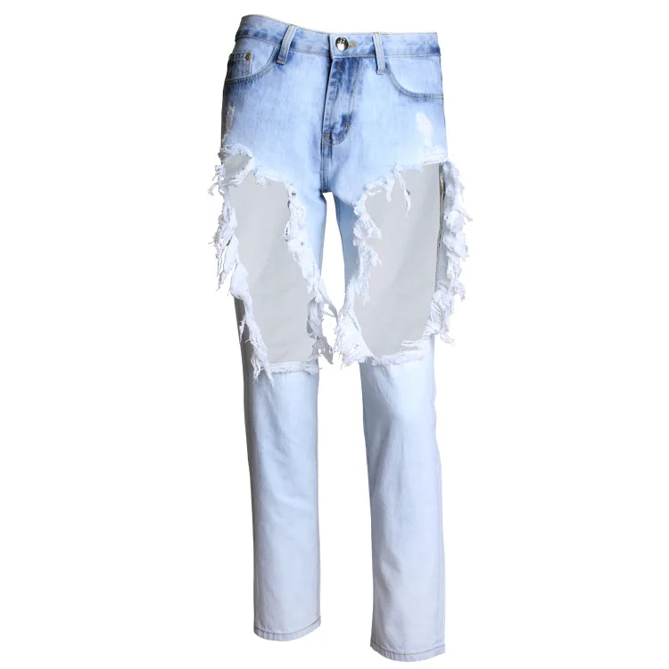 Новое поступление, женские рваные с дырками джинсовые Джинсы бойфренда женские хлопковые отбеленный поцарапанный выдолбленные штаны с кисточками для девочек, брюки - Цвет: CY16  AM019