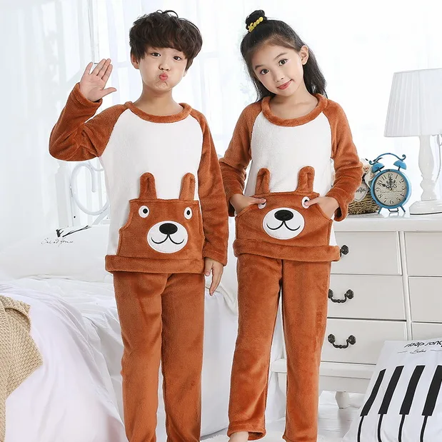 2019 Winter Children Fleece Pajamas Thicken Warm Flannel Sleepwear