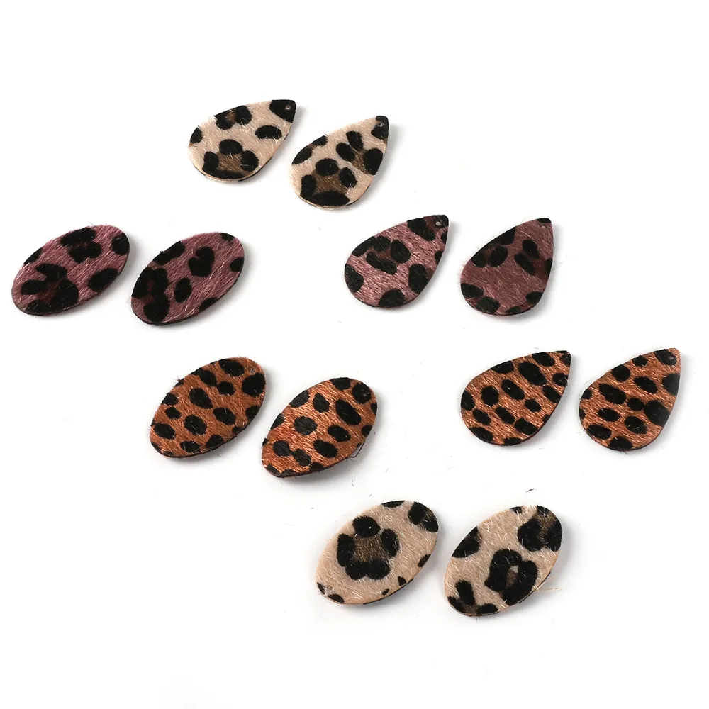 2-4pcs/pack Water Drop/Oval Shape Fashion Leopard Print PU Leather Charm Pendant DIY Decor Clothes for Jewelry Making Material