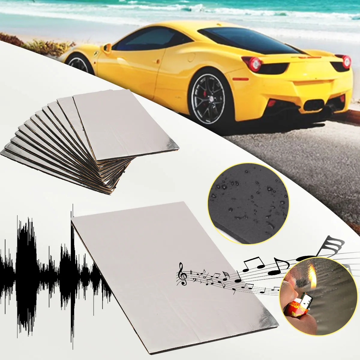 50cmX30cmX10mm 12pcs/set Car Sound Mat Proofing Deadener Heat Noise Insulation Deadening Mat Hood Closed Cell Foam