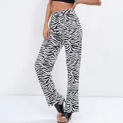брюки женские летние 2019 штаны с высокой талией женская одежда больших размеров свободные брюки в полоску зебры P5475