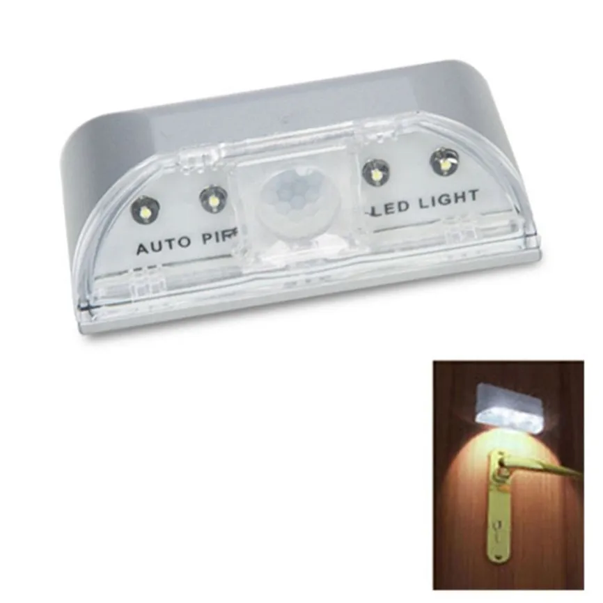 Светодиодный Ночной светильник с дверным замком, 4 светодиодный, интеллектуальный, автоматический, ПИР, дверной замок, ключ для шкафа, индукционный, небольшой, Ночной светильник, датчик, лампа J#1