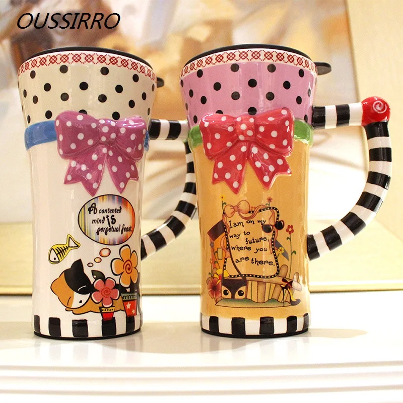 

OUSSIRRO Creative Fashion Carton Hand Painted Elephant Ceramic Mug With Lid With Spoon Coffee Cup Lover Gifts Drinkware