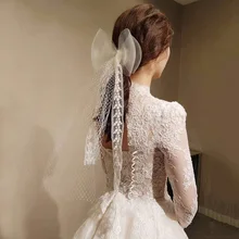Coreano Bowknot per Lo Styling Dei Capelli Della Maglia Del Nastro Semplice Fata Velo di Pizzo da Sposa Accessori di Cerimonia Nuziale Delle Ragazze Vestito da Prestazione Copricapi
