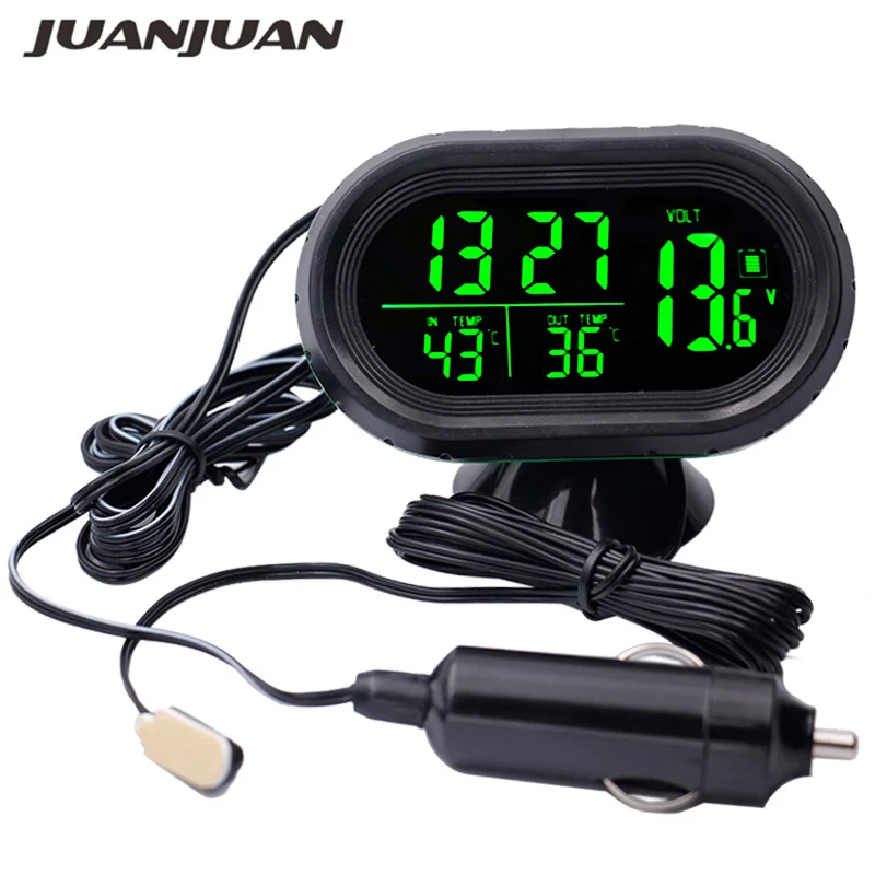 

12V - 24V Digital Car Thermometer Voltage Meter Monitor Luminous Clock Auto Time Date Dual Temperature Freeze Alert 40% off