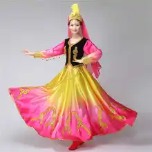 Синьцзян Турфан танец меньшинств костюмы китайский народный танец одежда Цветные Танцы костюмы уйгурские костюмы