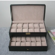 26-slot daul многослойные деревянные конструкции кожаное платье модные часы коробка для ювелирных украшений контейнер Органайзер подарок черный M219