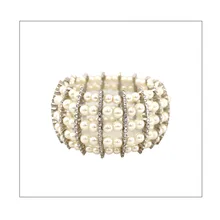 Fashion Brand Extensible Elastic Bangle 4cm Wide Artificial Pearl Zircons Bracelet