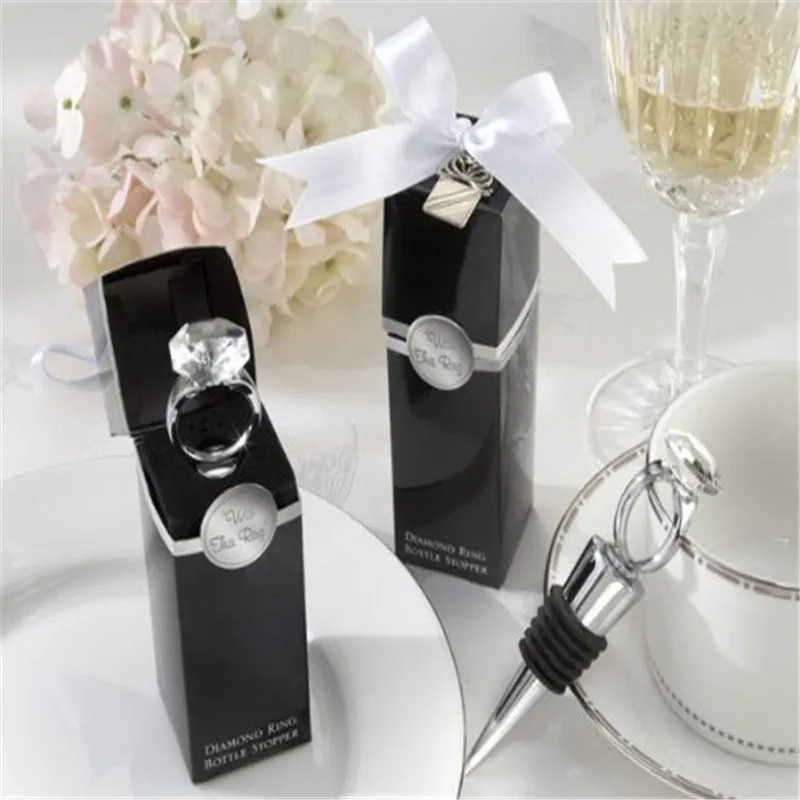 Свадебное декоративное бриллиантовое кольцо бутылка вина пробка цинковый сплав и стекло, многоразовая вилка с подарочной коробкой для свадебной вечеринки