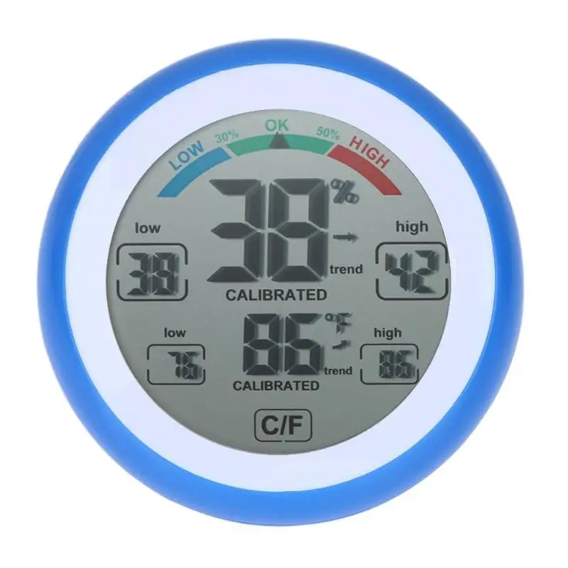Круглый ЖК-сенсорный экран комнатный измеритель влажности Метеостанция цифровой Подсветка сенсорный экран часы термометр - Цвет: 02