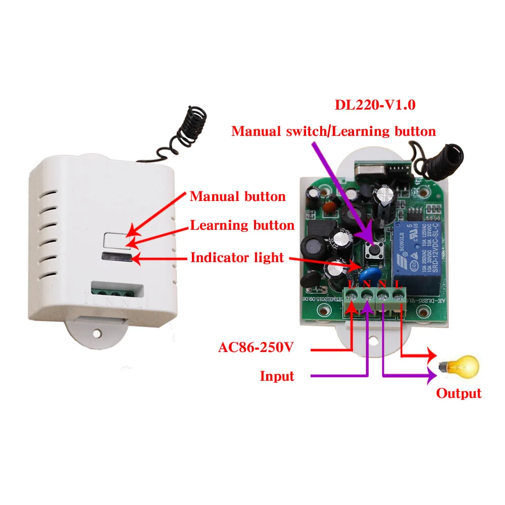 Latest AC 85V 110V 220V 250V 1CH RF Remote Control Switch System 1X Transmitter + 4 X Receiver 1CH Relay Smart Home 315/433