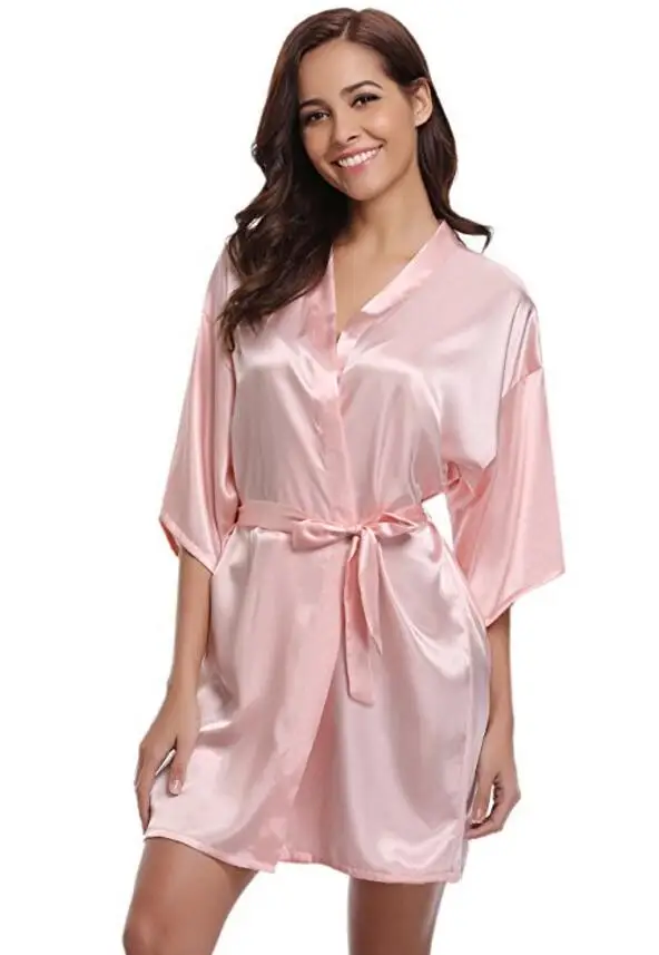 RB032, новинка, шелковый халат-кимоно, женский халат, шелковый халат для подружки невесты, сексуальный халат темно-синего цвета, Атласный халат, женские халаты - Цвет: pink
