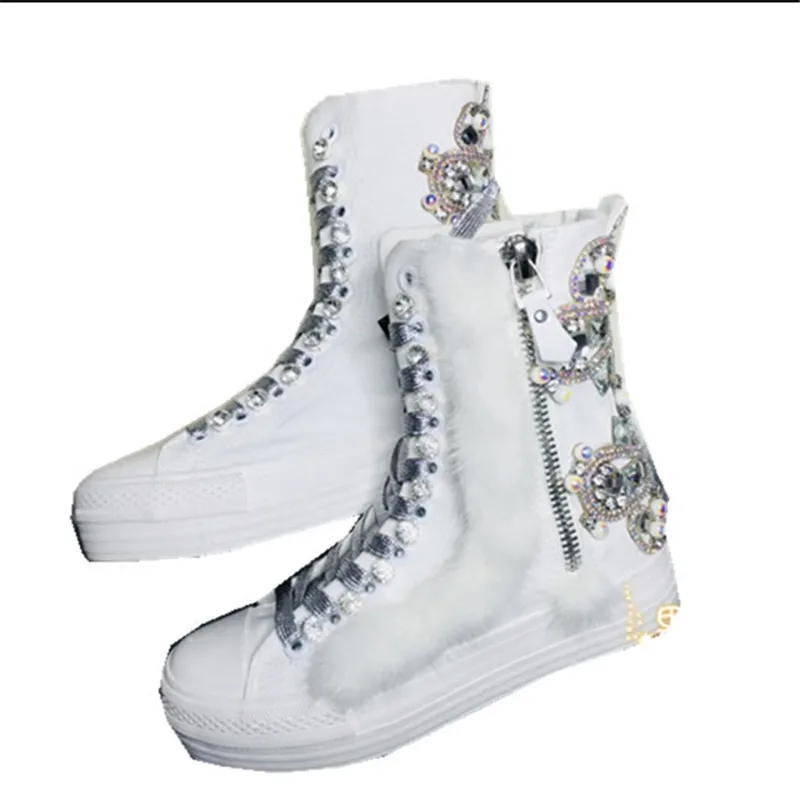 

New height increase canvas shoes rhinestone beaded zipper zipper European station women's shoes fashion sneakers