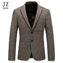 JZ главный мужской блейзер, пиджак, повседневный твидовый Блейзер, Masculino, деловой костюм, куртка, хлопковый толстый костюм, блейзер, мужская