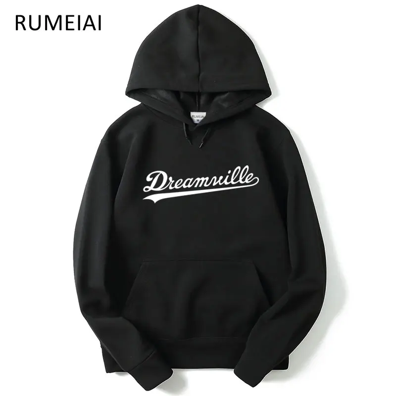 

RUMEIAI 2019 New Dreamville Records Hoodies Sudaderas Hombre Men's Hooded Sweatshirt Black/gray Cotton Tracksuit Brand Clothing