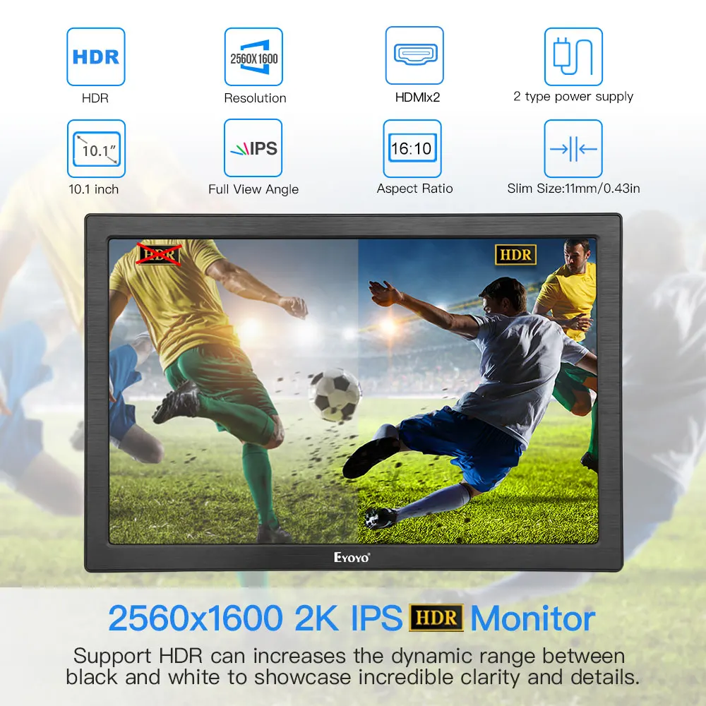 Eyoyo EM10T 10 дюймов портативный HDMI игровой монитор ips HD 2560x1600 для ПК ноутбука Совместимость PS4 Xbox one PS4 Raspberry Pi