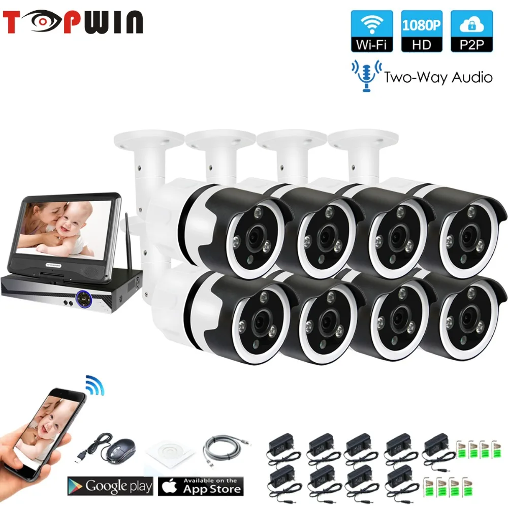 

8CH two way audio talK HD Wireless LCDNVR Kit P2P 1080P Indoor Outdoor IR Night Vision Security 2.0MP IP Camera WIFI CCTV System
