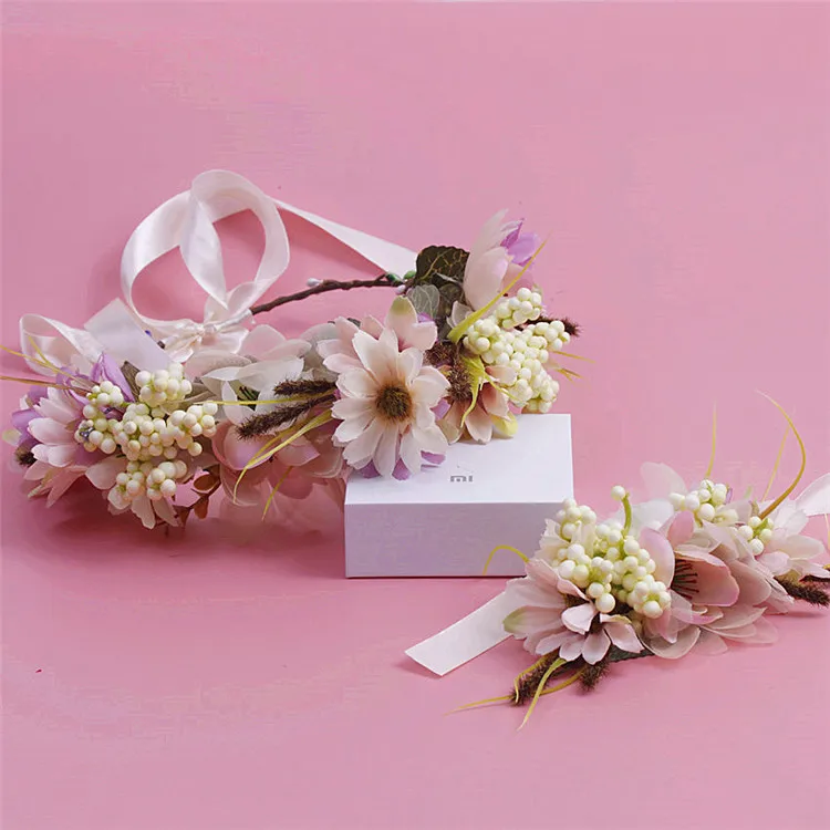 Корейский свадебный венок цветок браслет из ткани набор свадебный головной убор пляж фотографии аксессуары 6173