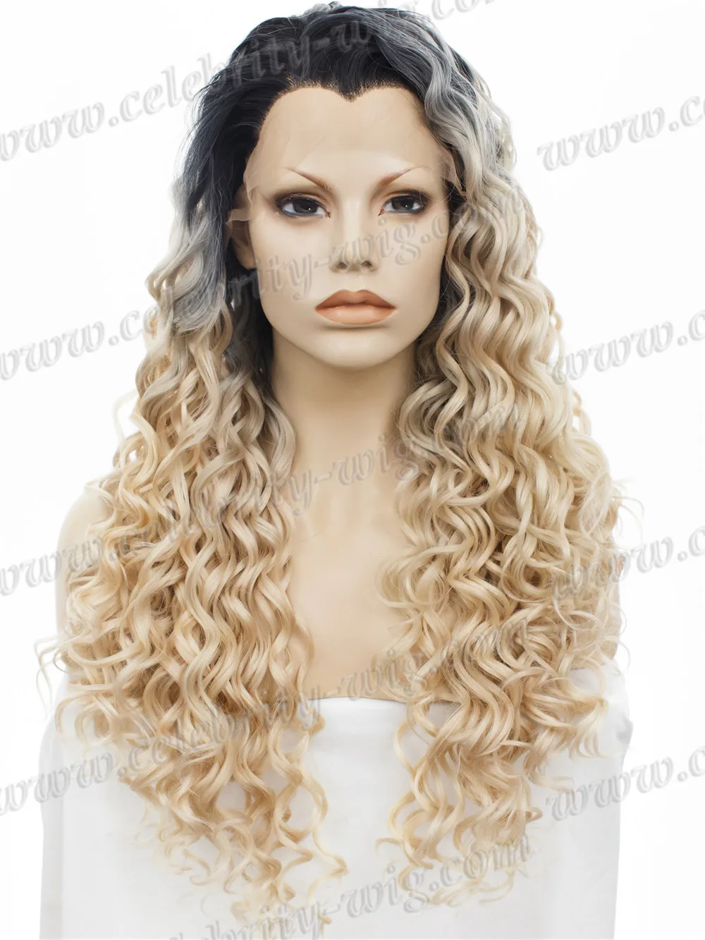 

Afro Kinky Curl Wig Dark Roots Omber Blonde Wig Curly Synthetic Lace Front Wig Rupaul Wig