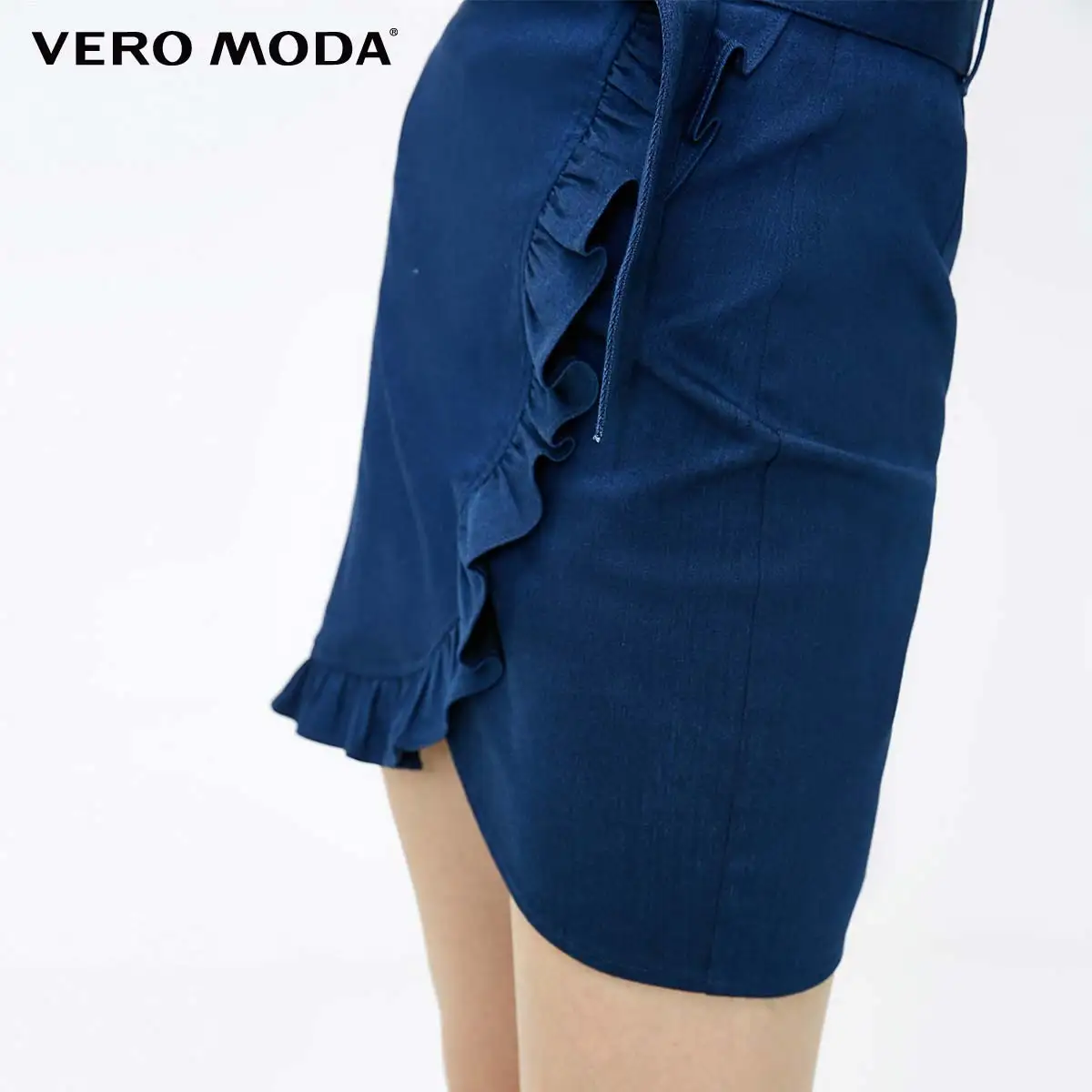 Vero Moda Women's Waist Belt Ruffled Bud Denim Midi skirt | 318337516